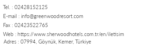 Sherwood Greenwood Resort telefon numaraları, faks, e-mail, posta adresi ve iletişim bilgileri